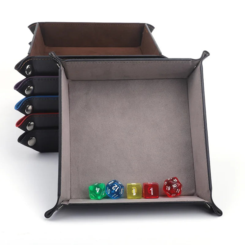 Foldable Dice Tray PU Leather Flannel Game Dice Plate Four Corners Folded Tray Home Desktop Decoration Box Coin Key Storage Tray