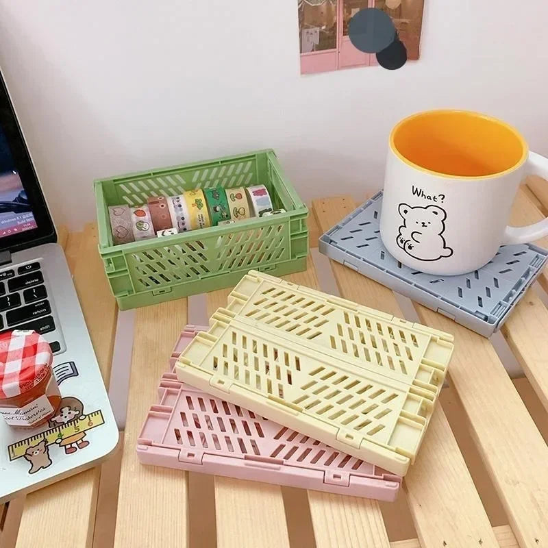 6Color Foldable Storage Baskets Student Desktop Holder Tape Stationery Cosmetic Storage Box Home Office Organizer Container