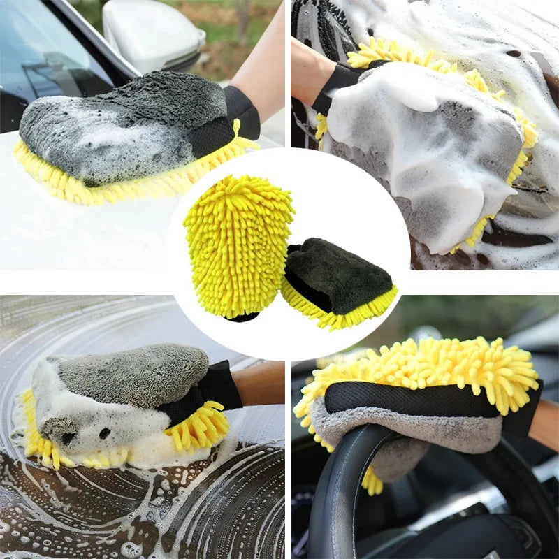 Microfiber Car Wash Gloves Car Sponge Extra Soft Car Wash Cloth Gloves Scratch Free Microfiber Double Sided Car Cleaning Tool