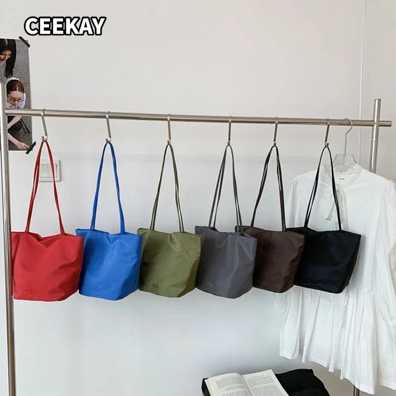 CEEKAY Women's Tote Bag Red Nylon Large Capacity Shoulder Handbag Zipper Closure Daily Commute Casual Lightweight Style