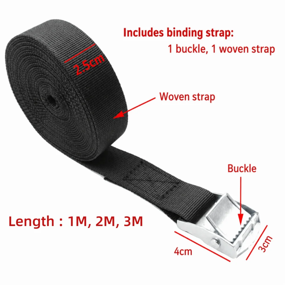 Black Tie Down Straps Metal Buckle Adjustable Luggage Straps Strong Ratchet Belt 1/2/3 Meters*25mm Tow Ropes