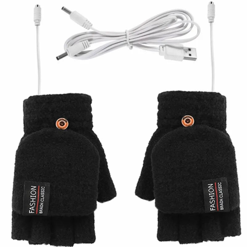 USB Heated Gloves Rechargeable Control Fingerless Warm Thermal Electric Gloves for Winter Outdoor Skiing Camping Hiking Cycling