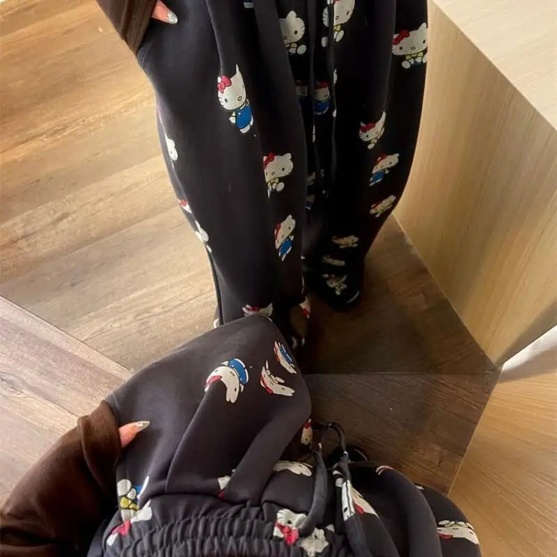 Pants Wide Leg Pants Hello Kitty Women's Spring/summer Thin Style Sanrio Fat Mm Casual Look Slim Floor Pants Large Cartoon Print