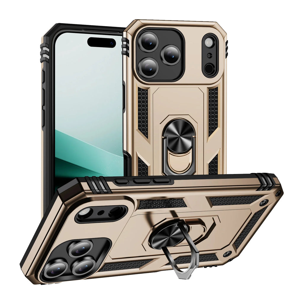 Shockproof Armor Phone Case For iPhone 17 16 15 14 13 12 11 Pro Max Plus Mini 16e 17e Air Metal Ring Holder Anti-drop Cover