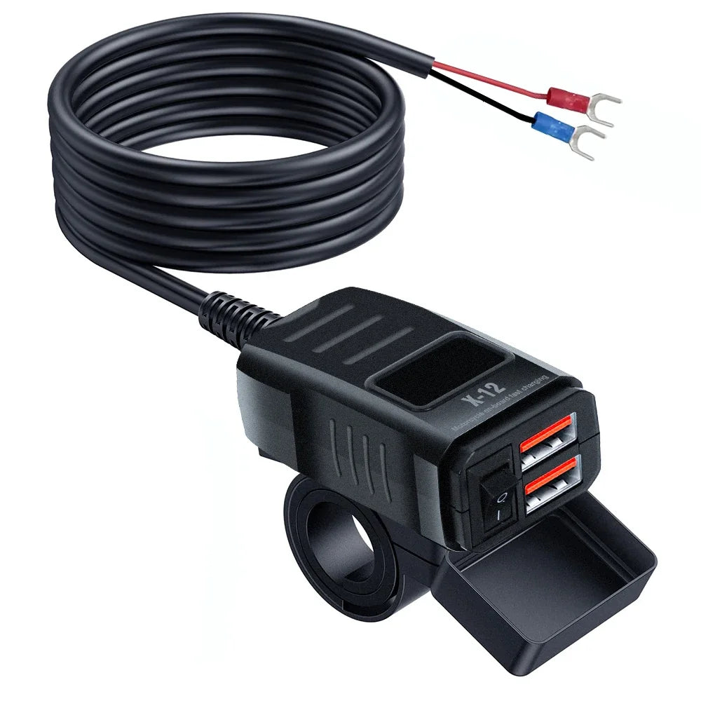 Motorcycle Vehicle-Mounted Charger Waterproof Adapter 12V-24V Phone USB PD Ports Quick Charge 3.0 With Switch Digital Voltmeter
