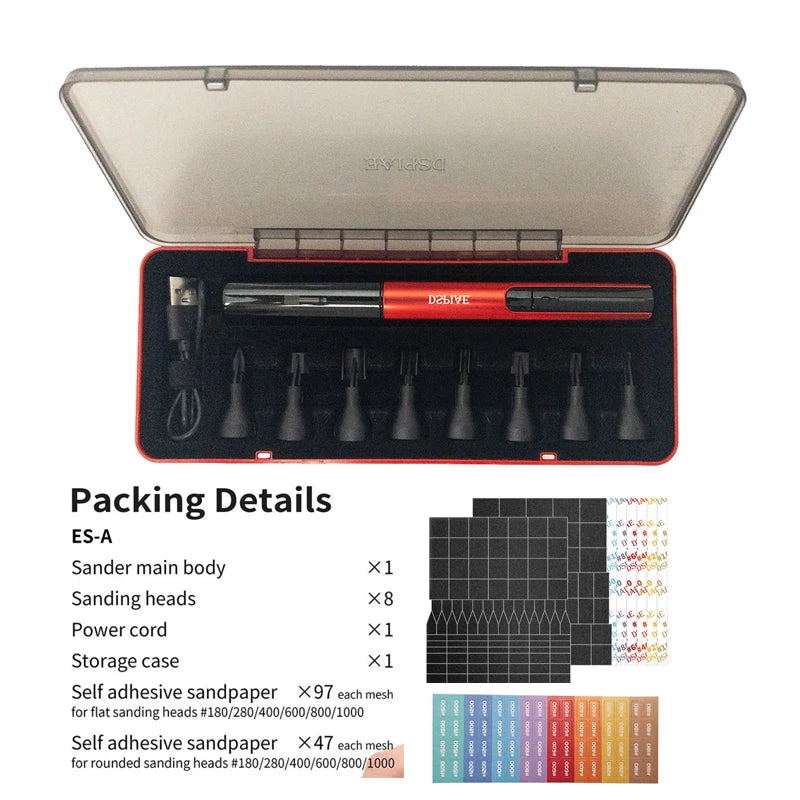 DSPIAE Reciprocating Electric Sanding Pen with Sanding Sheets & Tips for Gundam Model Polishing Surface Finishing Refining Tools