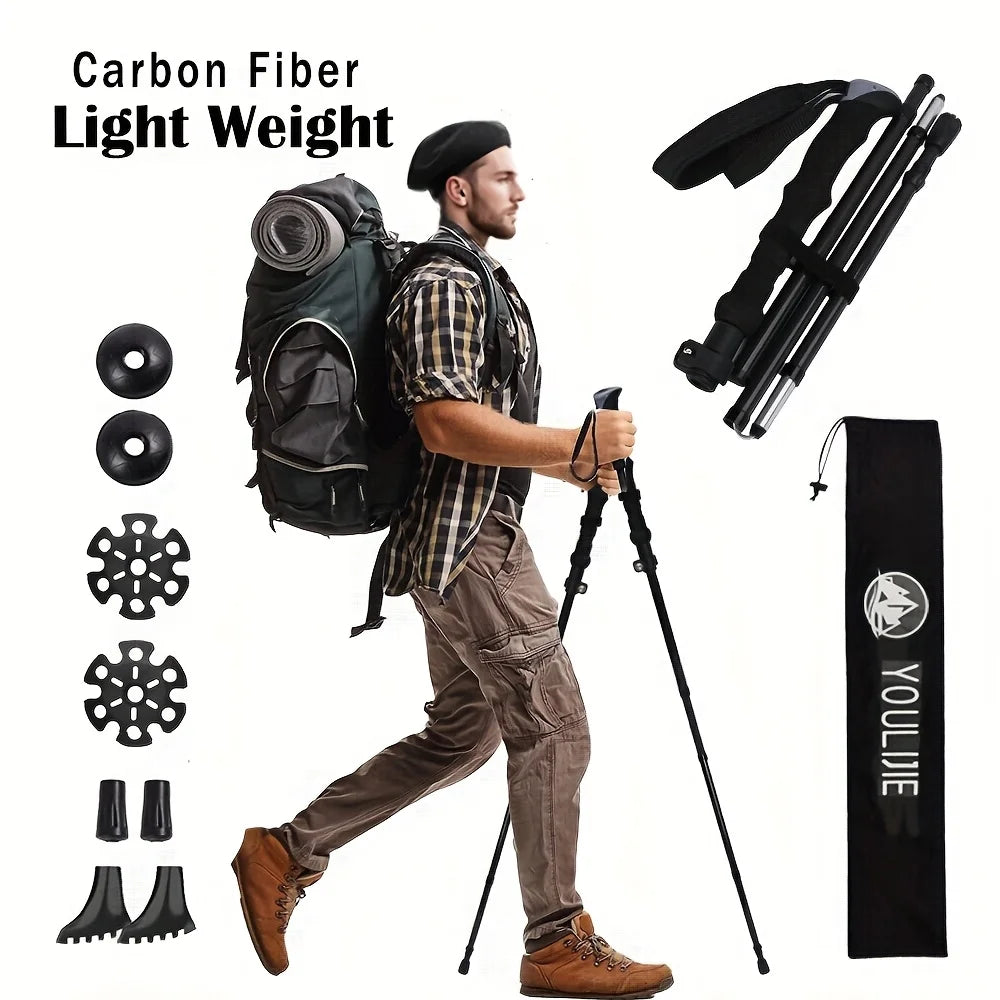 2 Pack Lightweight 100% Carbon Fiber Collapsible Sticks for Walking and Hiking - for Men and Women - Adjustable Height and Retra