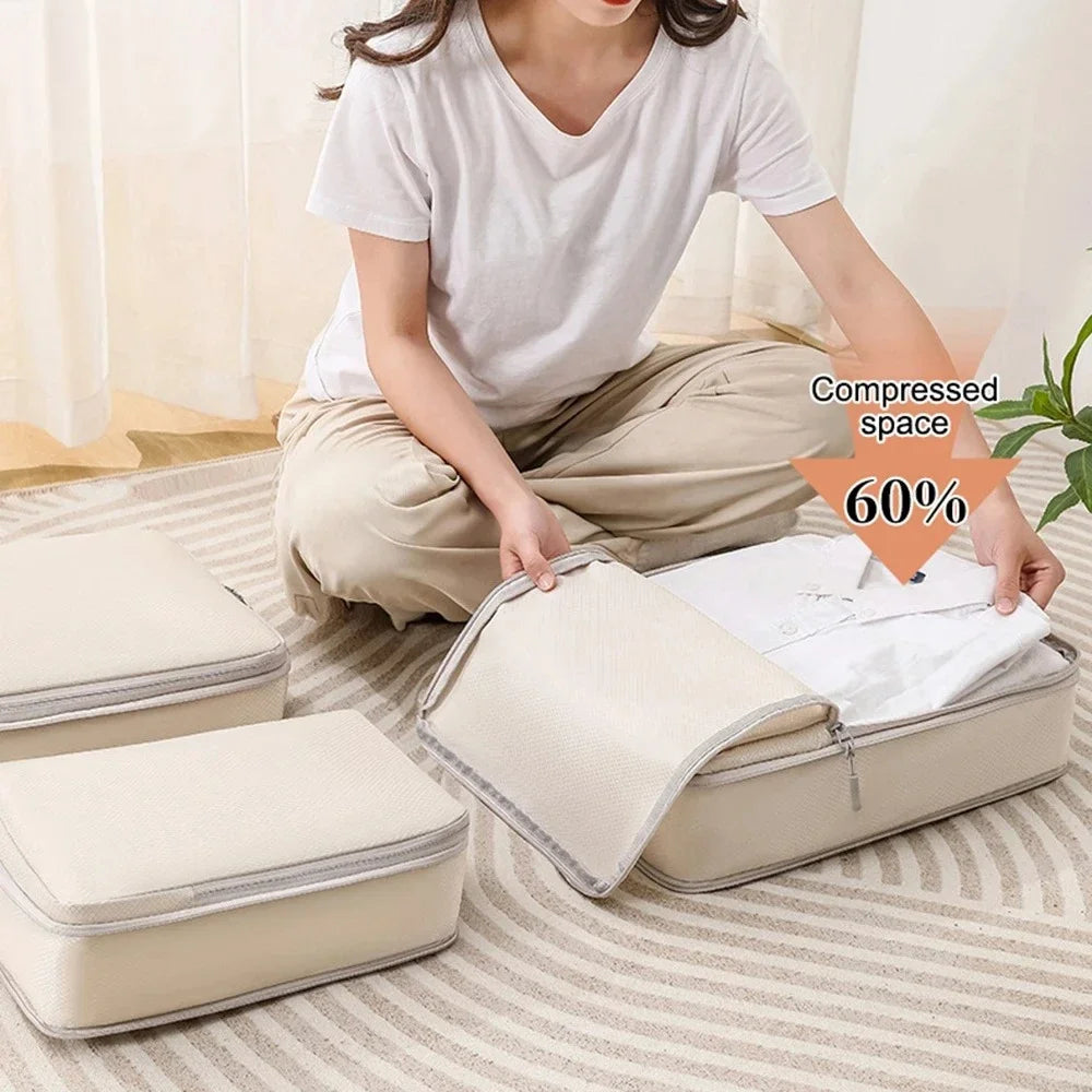 Set/6 pcs Compressible Packing Travel Storage Bag Cubes Waterproof Suitcase Nylon Portable With Handbag Luggage Organizer