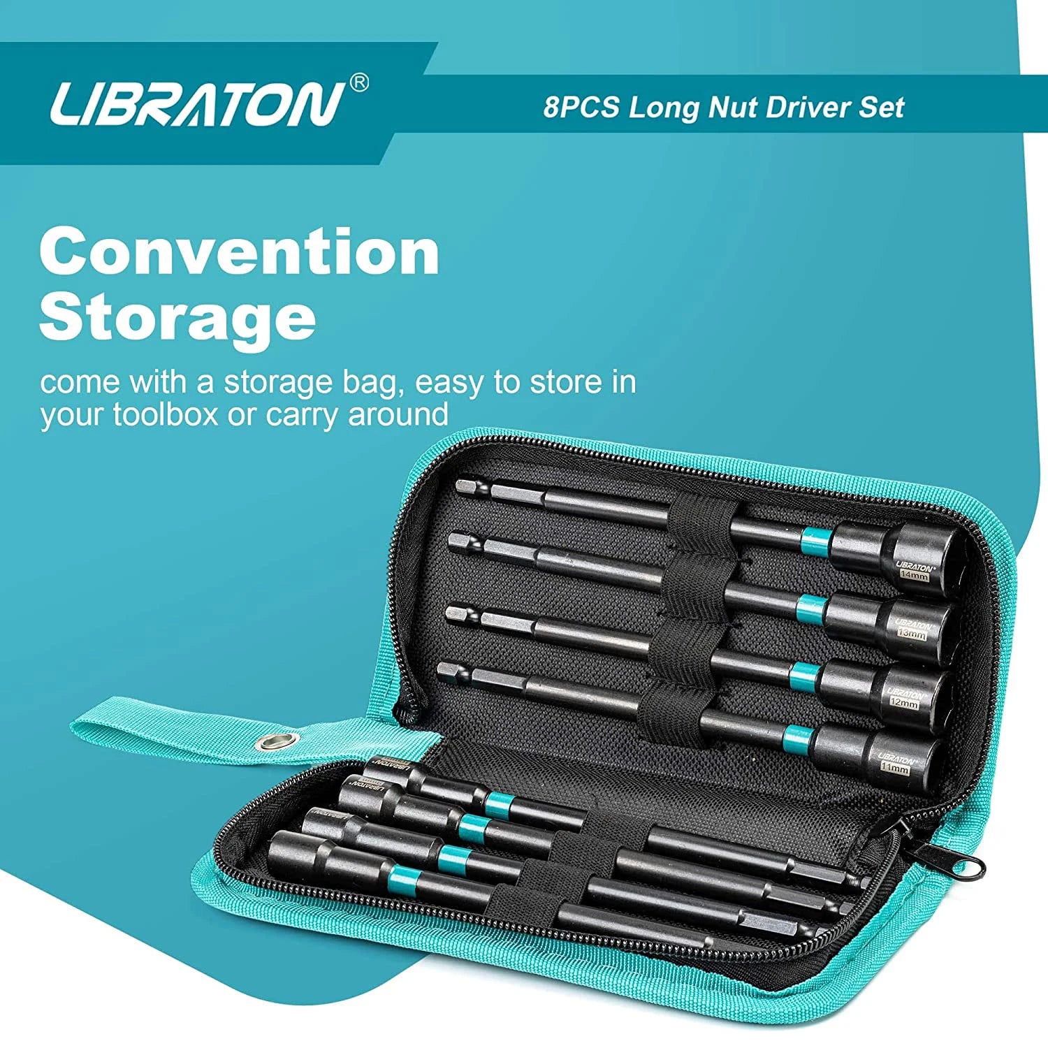 LIBRATON 8PCS Magnetic Nut Driver Set, Nut Drivers 6", Metric / SAE Nut Drivers, Shank Nut Driver Bits, 1/4"Hex Shank, Long Bits