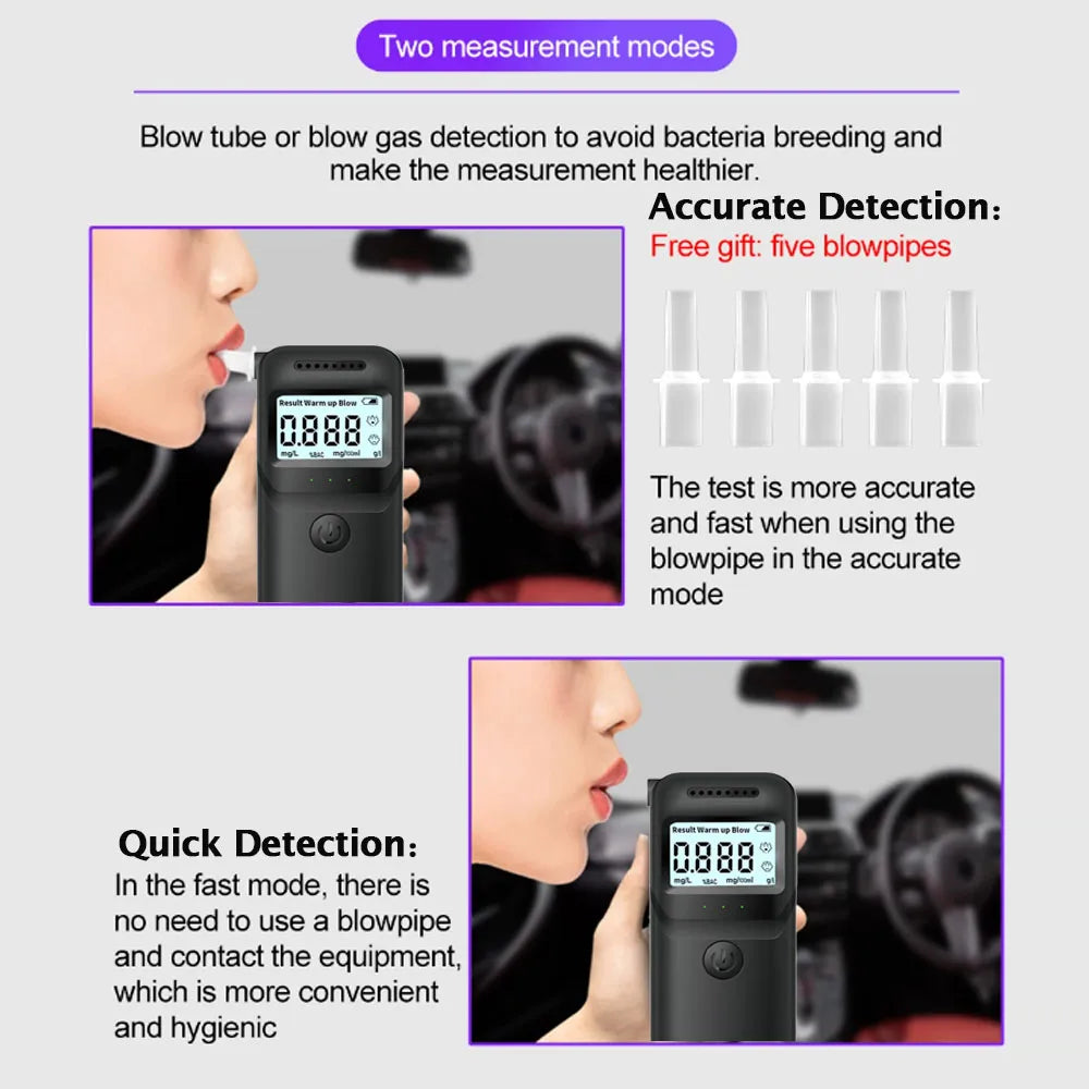 Portable Breathalyzer Professional Breath Alcohol Tester 3 Colors Lamp Digital LCD Display Alcohol Detector for Drunk Driving