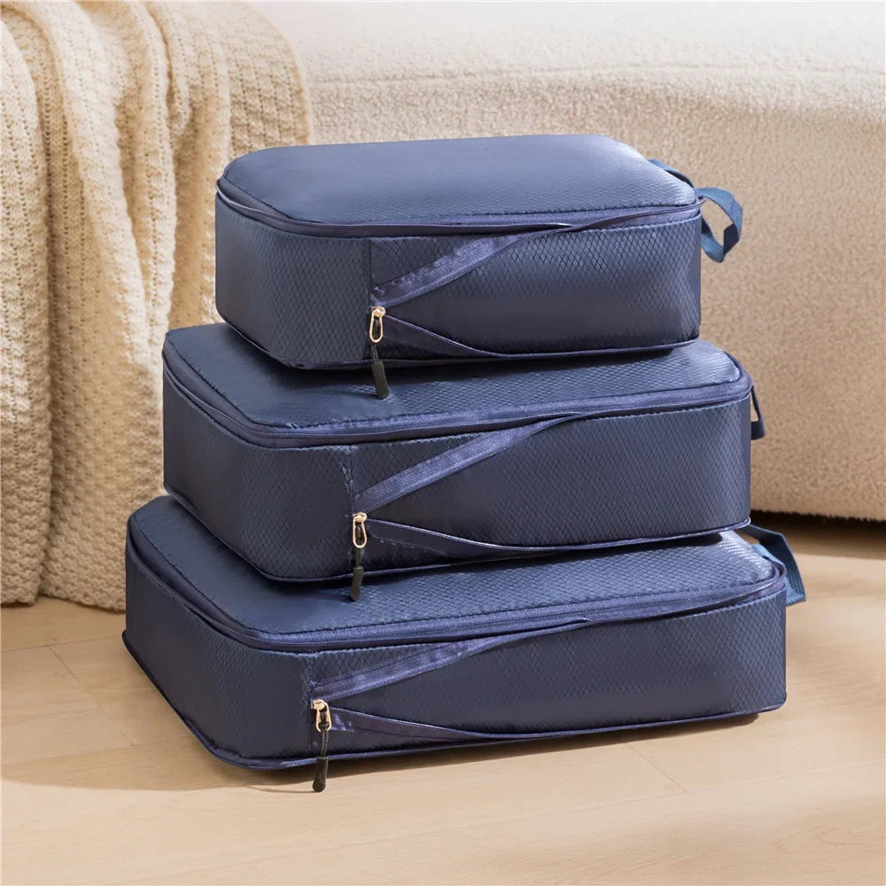 3Pcs/Set Travel Compressible Packing Cubes Multifunction Travel Storage Bag Waterproof Suitcase Nylon Portable Luggage Organizer