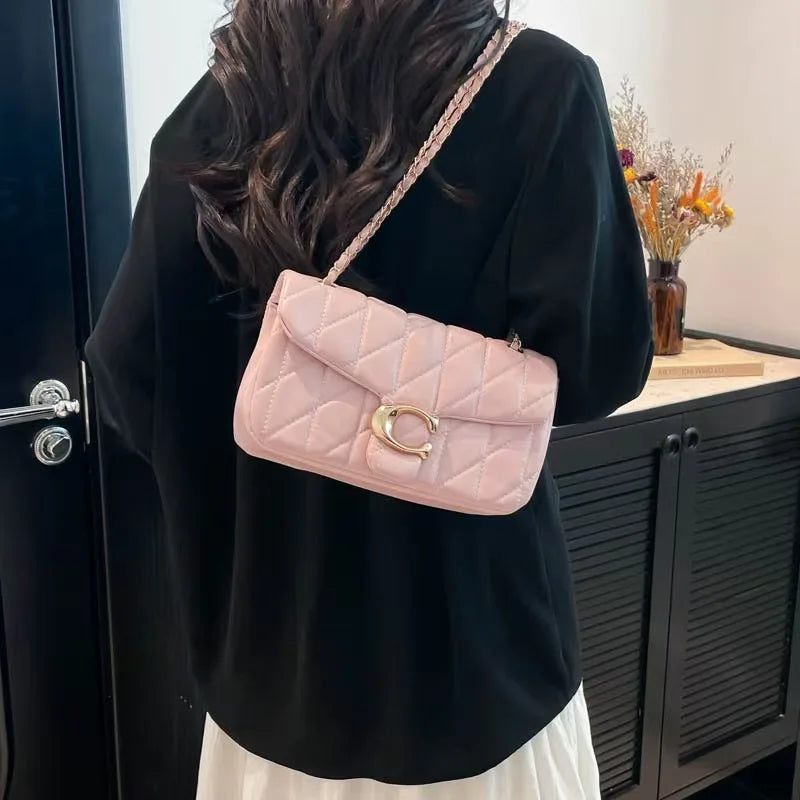 2026 New Fashion Women Flap Handbag C Shape Metal Buckle Chain Crossbody Bag Ladies Solid Color Shoulder Bag Daily Party Casual