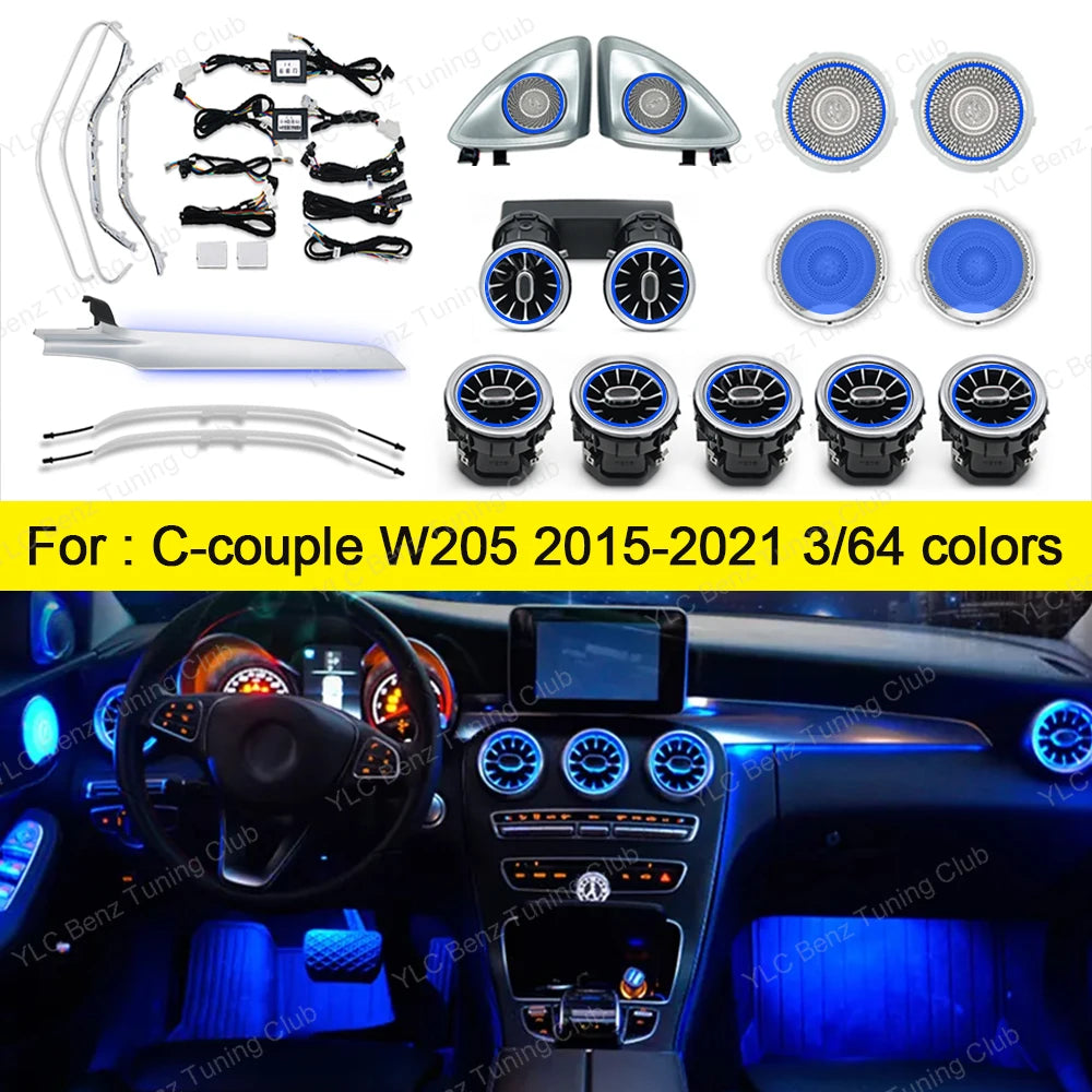Ambient Light 3/64 Colors For Mercedes-Benz C-Coupe W205  Car Accessories Interiors LED Vents Speaker Decorative Light Retrofit