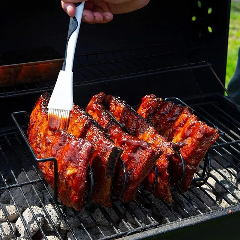 BBQ Steak Racks Non-Stick Coated Steel Roasting Barbecue Rib Meat Lamb Roasting Grilling Stand Holds Outdoor Picnic Rib Rack
