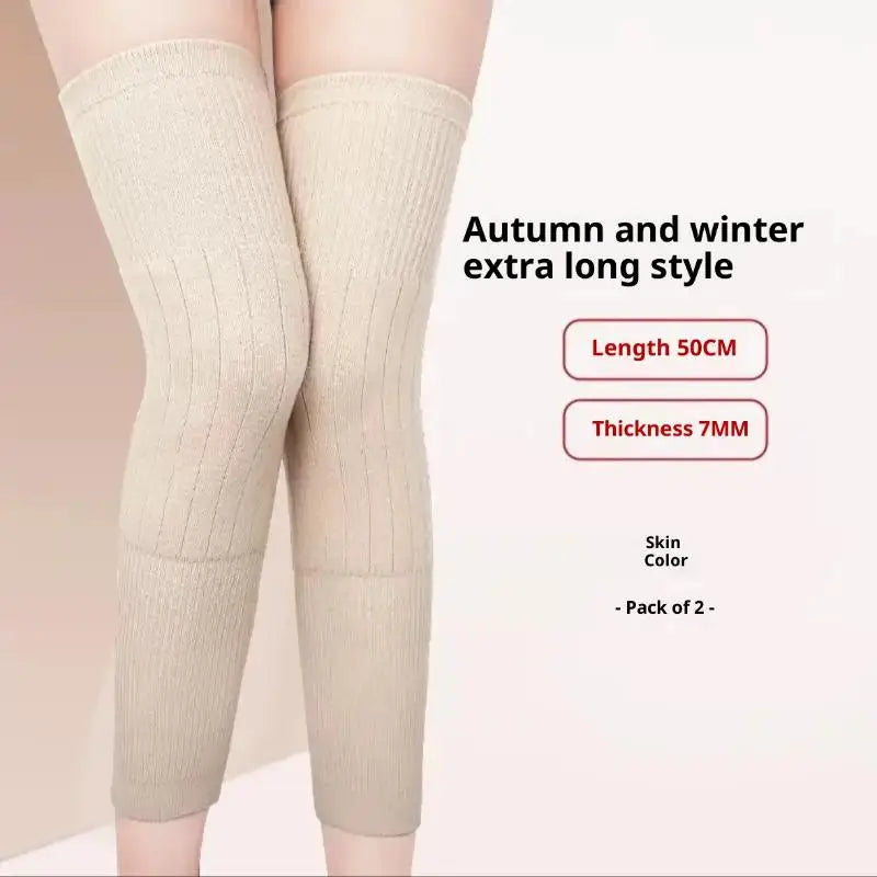High-Grade Wool Cashmere Knee Pads & Leg Warmers, Pair in Grey/Black, Overall Knee Protection
