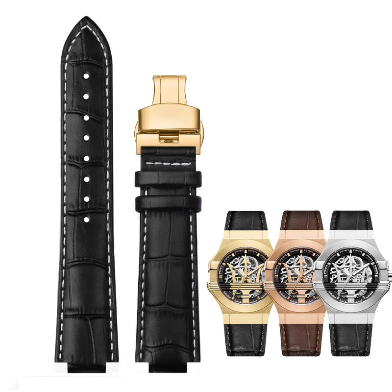 For Maserati Genuine Leather Watch Band R8821108025 R8821108039/8038/8035/8025 Trident Raised Mouth Strap Watchband 21mm 24mm
