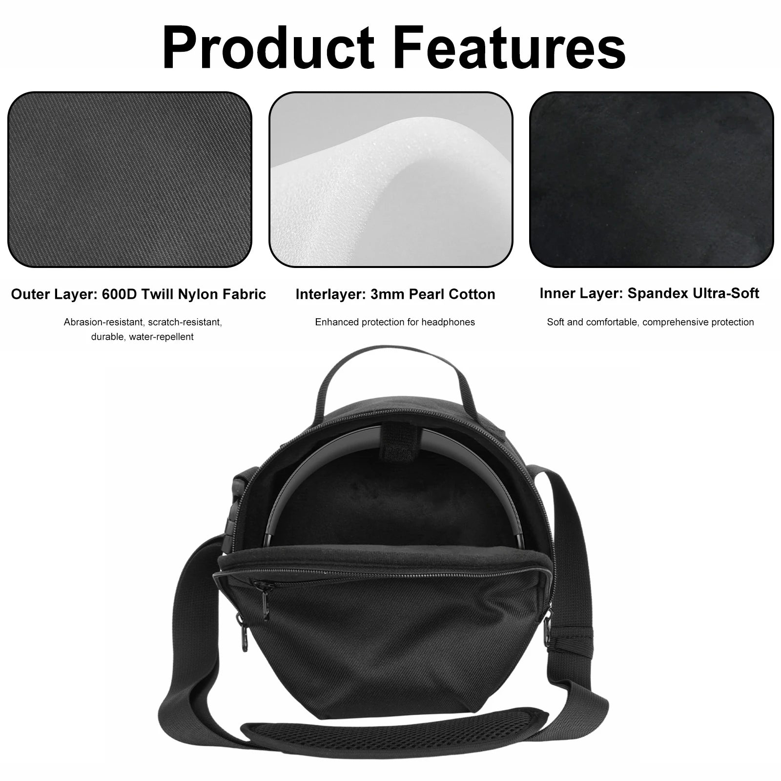 DJ Headphone Case with Adjustable Shoulder Strap Portable Travel Organizer Bag Compatible for Headphone Headset