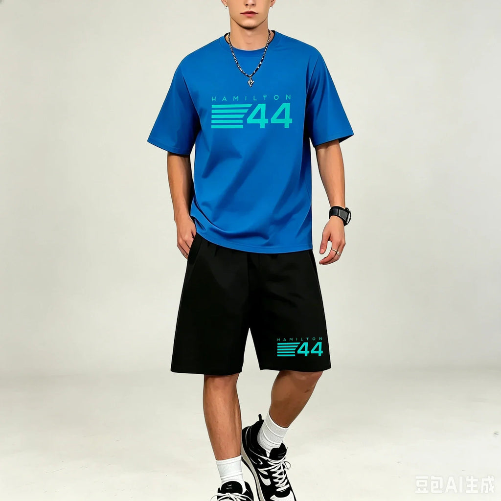 Hot‑selling Elastic‑Fabric Men T‑Shirt Set O‑Neck Short‑sleeve Tee And Casual Pocket‑Shorts Sets  TShirts Sets Athleisure Outfit