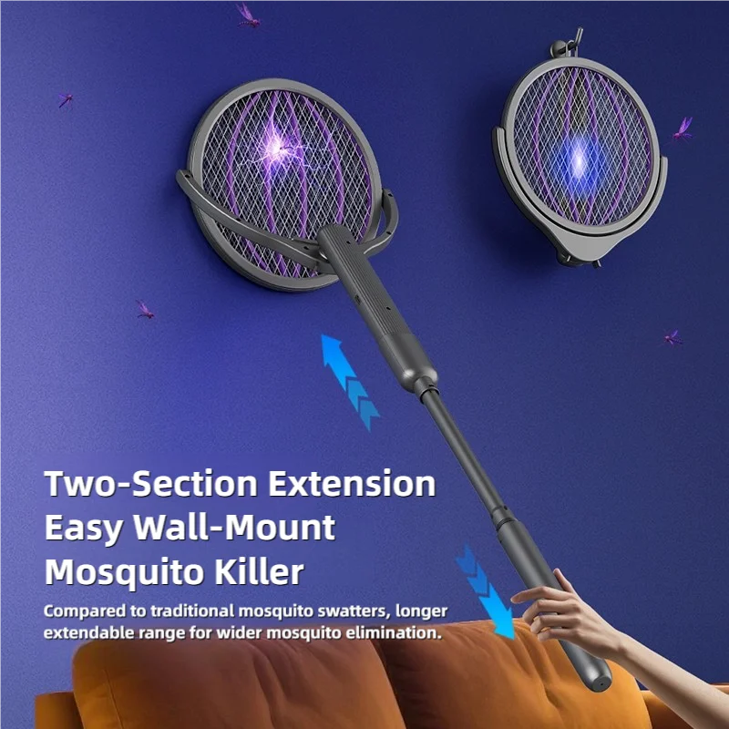 TINSOL Telescopic Mosquito Racket Rechargeable Rotating Head Mosquito Killer Indoor/Outdoor Dual-Use Household Mosquito Killer