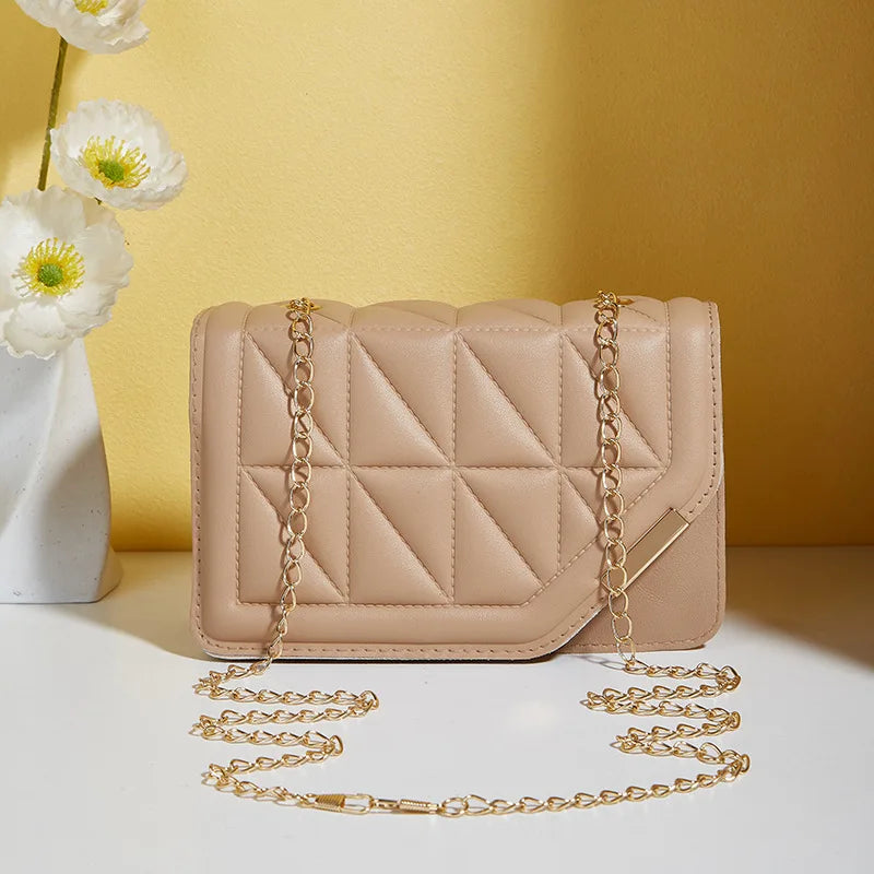 Solid color triangular diamond grid embroidered small square bag, crossbody bag, fashionable and versatile single shoulder bag