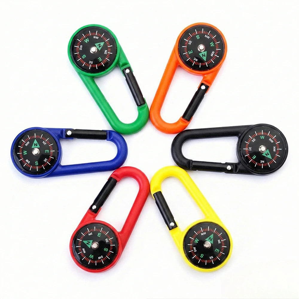 Outdoor Compass Carabiner Mini Camping Keychain Mountaineering Hiking Backpack Buckle with Compass Survival Children Gifts