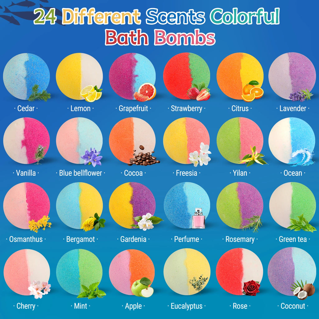 Bath Bombs for Kids with Toy Inside, 24 Pcs Natural and Organic Bubble Bath Bombs with Glow-in-The-Dark Surprise Inside