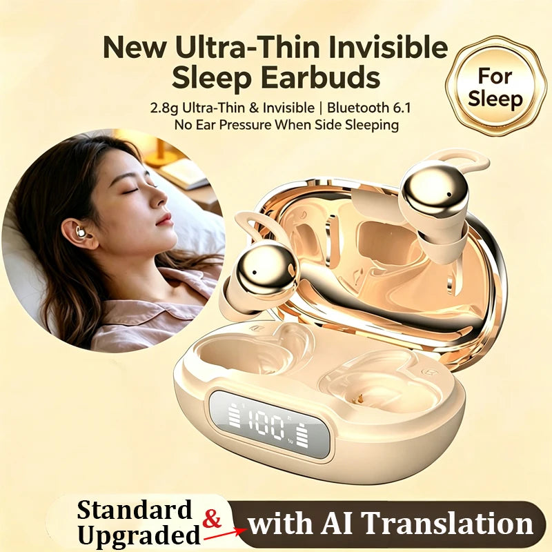 Sleep Bluetooth Earbuds ANC Noise Cancelling with Translation In-Ear Headphones Portable Charging LED Display for Travel Work