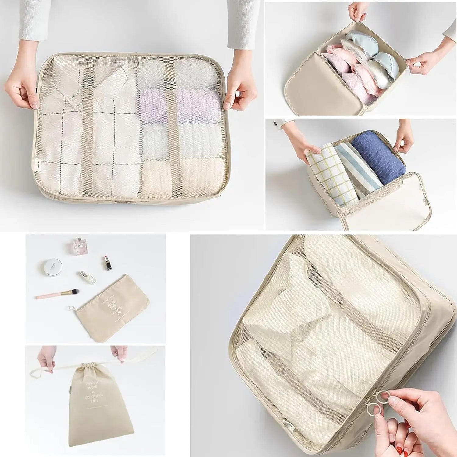 6pcs/Set Packing Cubes for Travel, Luggage Organizers with Shoe & Toiletry Bags, Lightweight Suitcase Organizer for Carry-On, Washable Laundry Bags