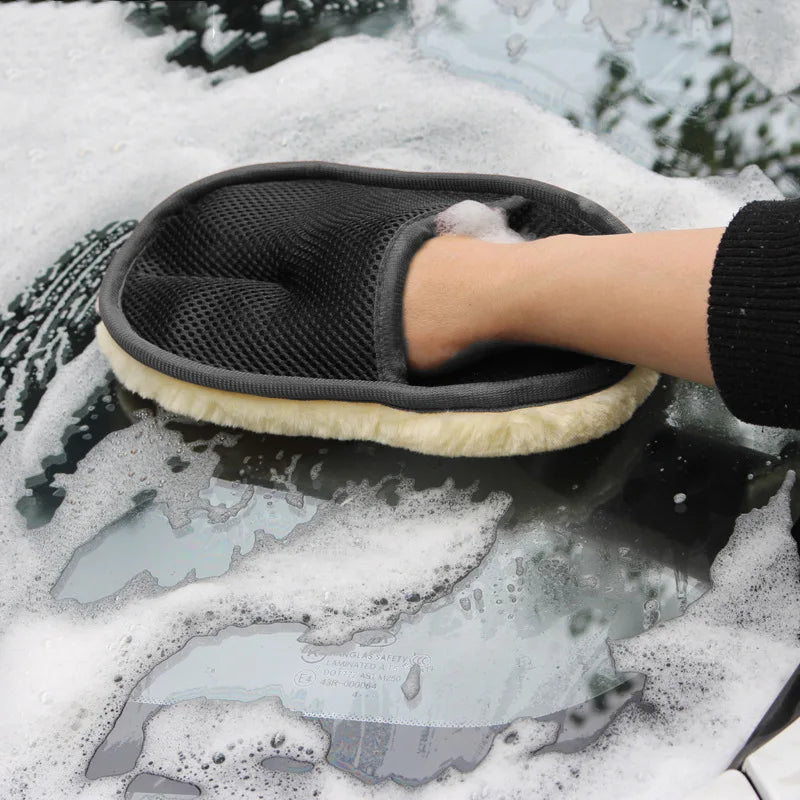 Imitation Wool Wiping Gloves Plush Car Washing Gloves for Waxing Polishing Car Cleaning Auto Detailing Accessories