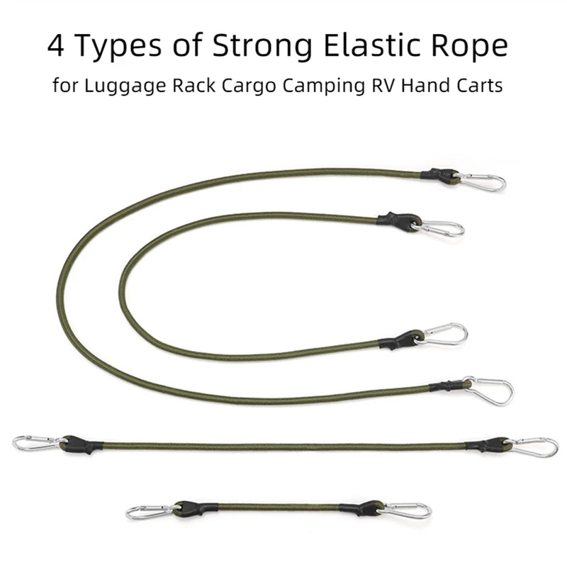 Outdoor Heavy Duty Bungee Cord Elastic Tie Strap String Carabiner Hooks Kayak Cycling Luggage Packing Ropes Camping Accessories