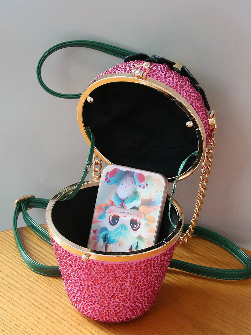 Fashion Strawberry Drip Diamond Evening Clutch Bag Purses and Handbag 2024 Luxury Top Designer Shoulder Bags Banquet Bucket Bag
