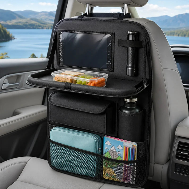 Car Seat Storage Bag with Folding Plate, It Comes with a Foldable Storage Bracket,Multiple Storage Bags, and Car Seat Floor Mats