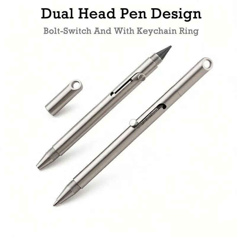 Portable 2-In-1 Stainless Steel Pen Pencil Self Defense Tactical Pen Mini Keychain Writing Pen Outdoor Survival EDC Tool Gift
