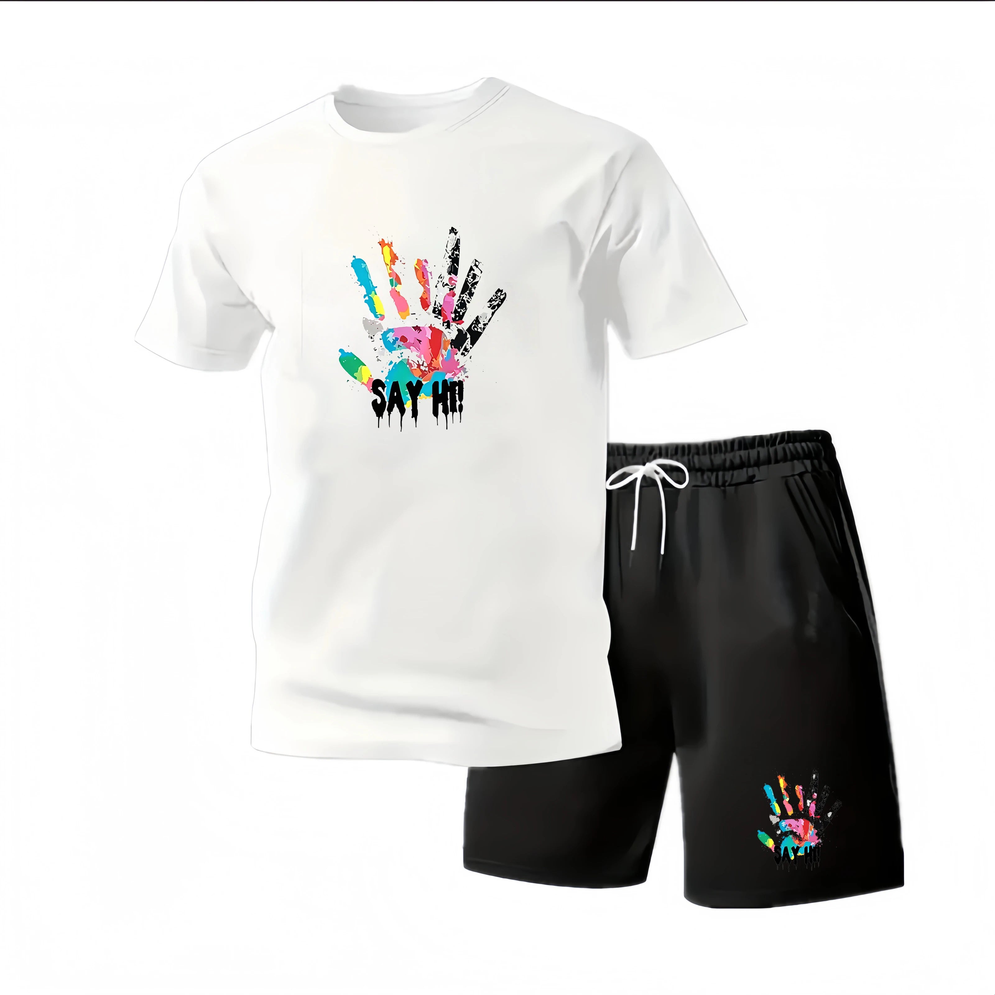 Men's Summer Fitness Sportswear Set Short-Sleeved T-Shirt & Shorts Two-Piece Breathable Quick-Drying Casual Sportswear