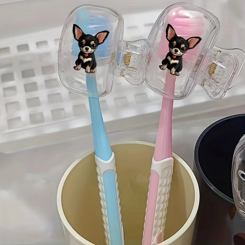 2pcs Cute Chihuahua Toothbrush Clip Portable Set Home Brush Clip Protector For Home And Travel Use Storage Box Gifts For Family