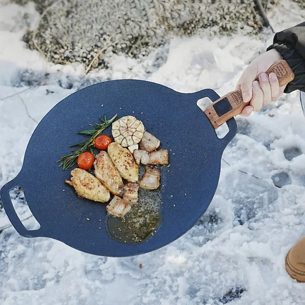 Outdoor Grill Pan Handle Anti-scald Solid Wood Handle Adjustable Grill Pan Clip Insulated Handle Camping Picnic Cookware Tools