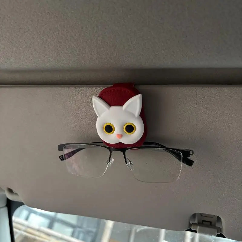 Cute Cat Magnetic Glasses Case for Car Sun Visor Holder Multi Function Auto Accessories for Women Girls