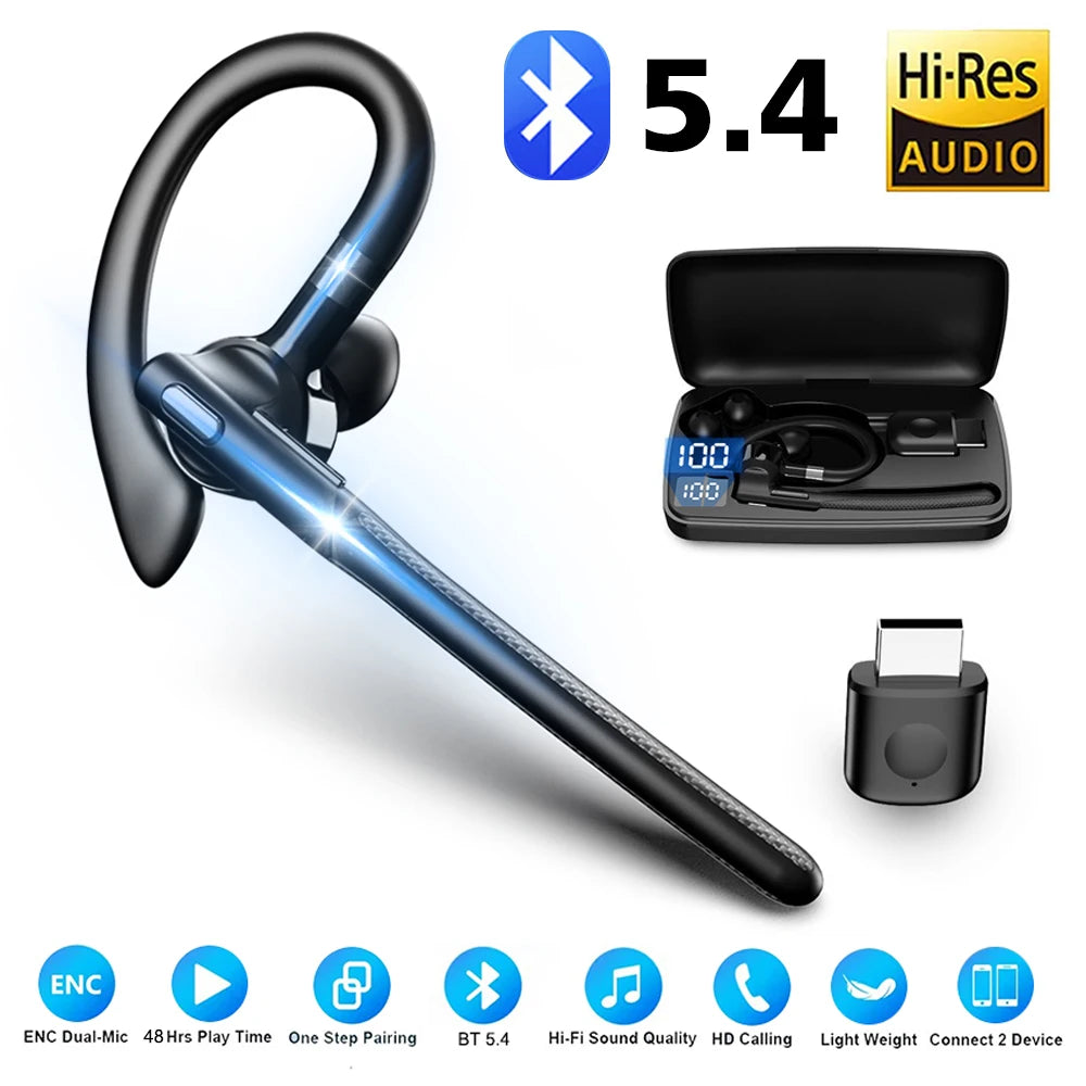 Single Ear Wireless Headset Ear-hook Bluetooth 5.4 Driving Headphone With Dual-Mic CVC8.0 Noise Cancelling Handsfree Earphones