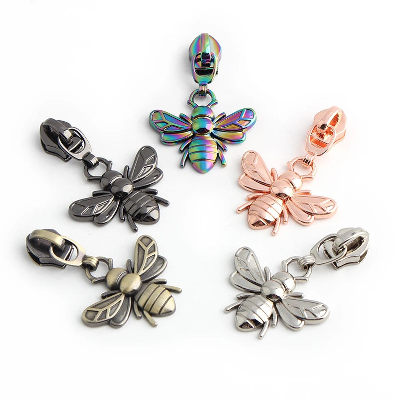 5/10/20Pcs Bee Zipper Pull 5# Zipper Slider For Zippers Bag Pocket Metal Zips Head Zip Repair Kit DIY Garment Sewing Accessories