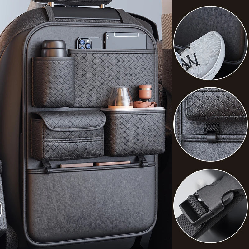 1/2pcs Car Seat Back Organizer High-Capacity Multi-Pocket Backseat Storage Bag Wear-Resistant Anti Kick Mat