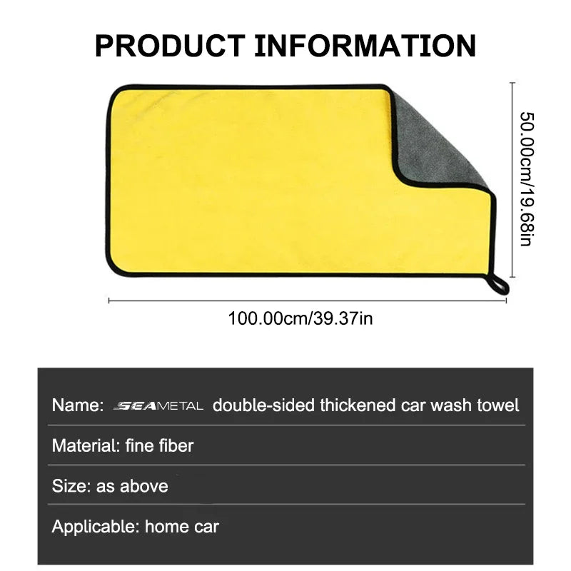 SEAMETAL Microfiber Towel 100x50CM Super Absorbent Car Cleaning Detailing Cloth Auto Care Drying Towels for Car Wash Accessories