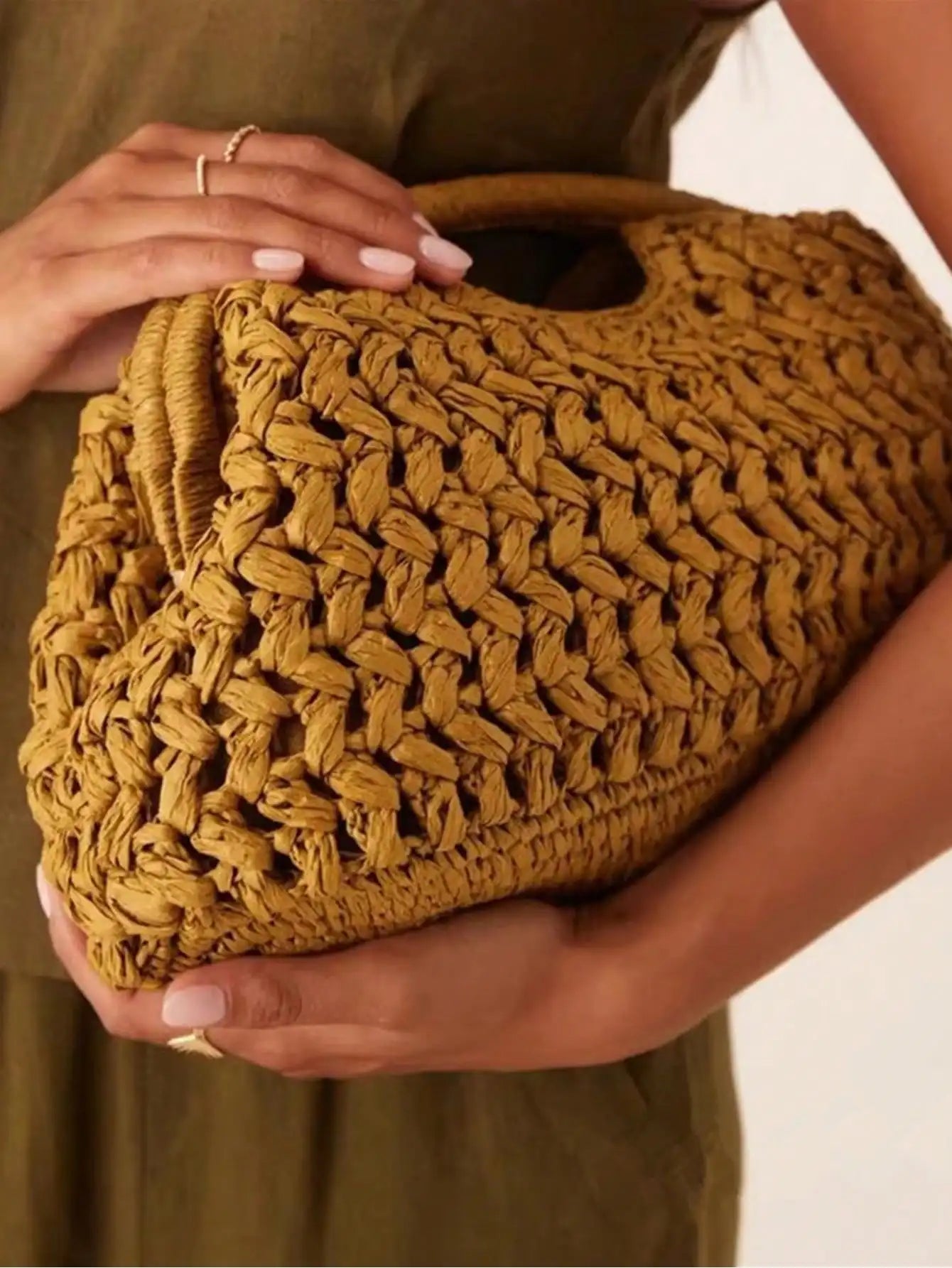 Natural Fiber Clutch Bag brown Raffia handmade Knitted summer beach handbag 2025 new for women