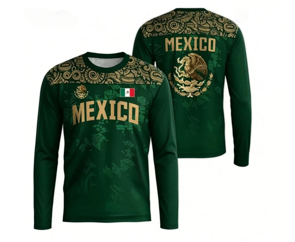 2026 Mexico Men's Fashion Sports Long Sleeve Moisture Absorbing Breathable Daily Street Fashion Versatile Quick Drying