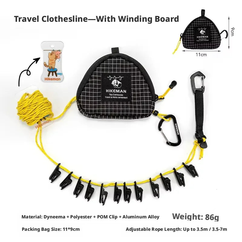 Outdoor Clothesline Camping Portable Storage Hanging Rope with Clips Travel Hotel No-Drill Windproof Drying Rope