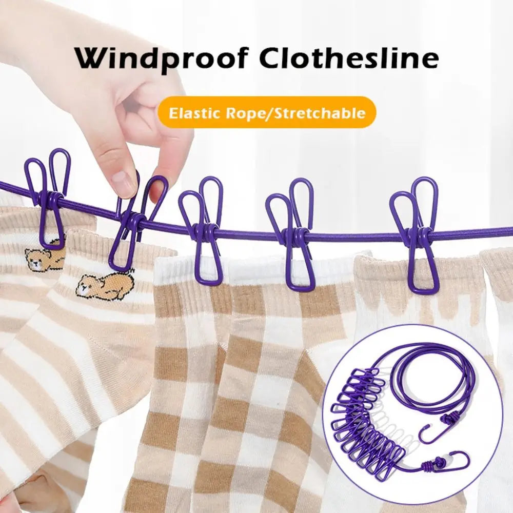 Portable Windproof Clothesline with 12 Clips Colorful Travel Clothesline Clothesline Rope Outdoor