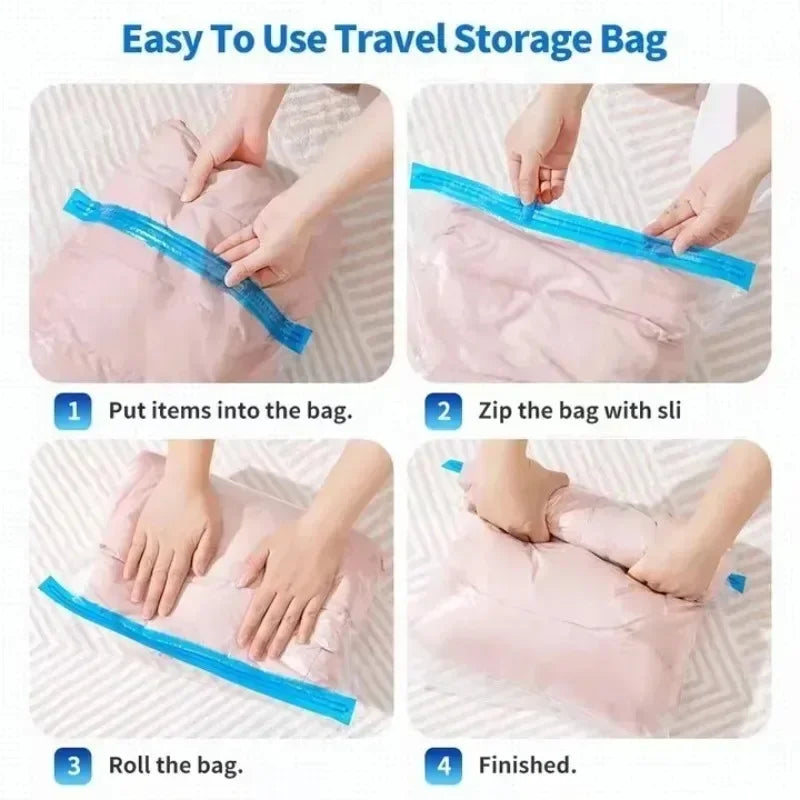 Roll Up Space Saver Travel Storage Bags Travel Accessories Compression Bag for Packing & Clothes, No Pump or Vacuum Needed