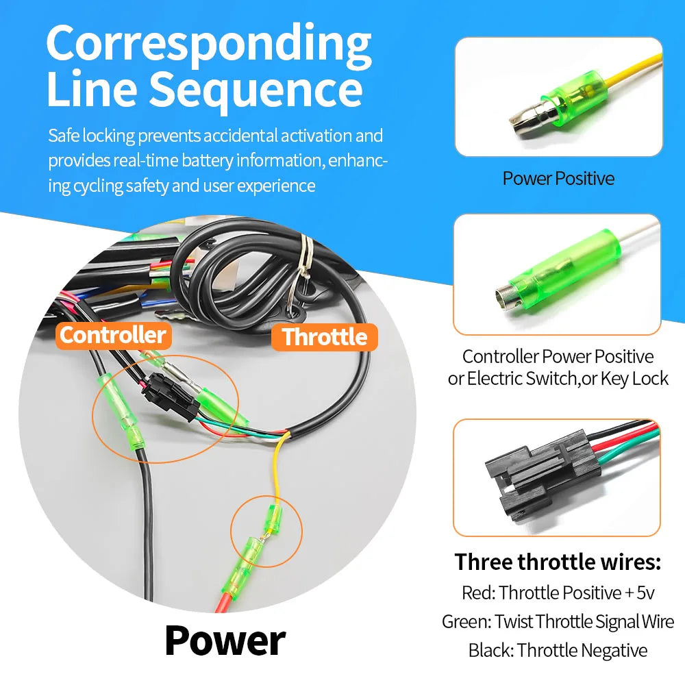 Electric Scooter Accelerator Electric Bicycle Throttle Handle with Lock Handle Electric Bicycle Battery Indicator Key LED Light