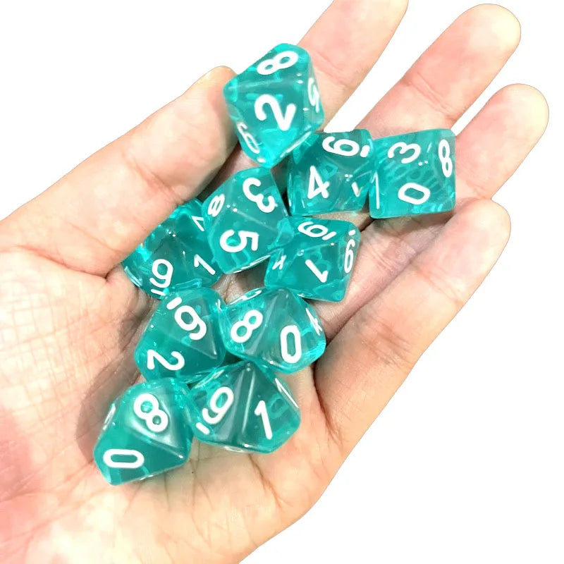 10pcs 10 Sided Dice D10 Polyhedral Clear transparent Dices for Board Games 0-9 Number 18mm RPG Dice Family Dice