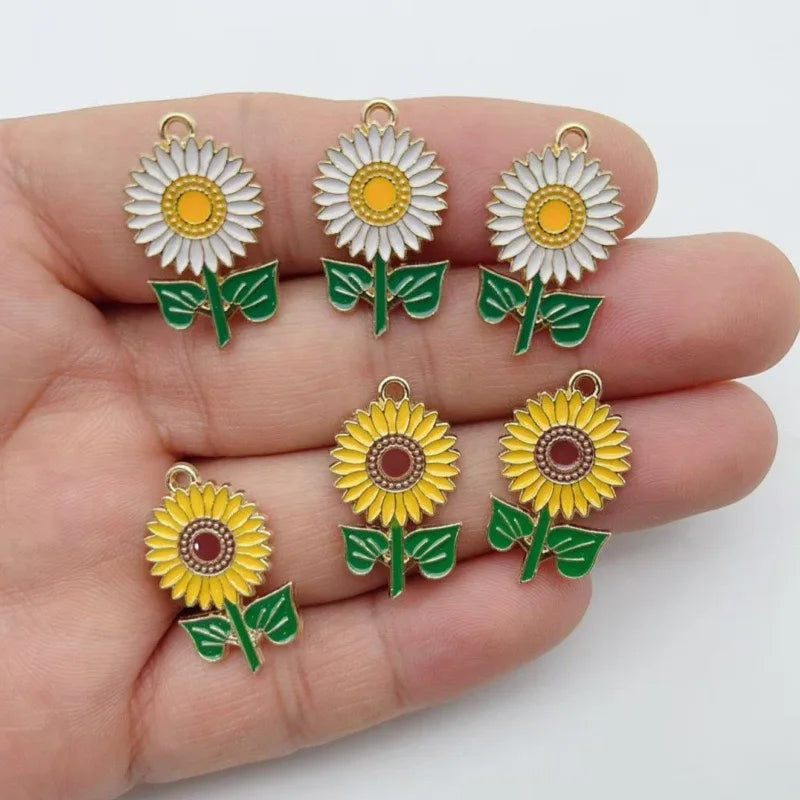 12pcs Alloy Series Drip Oil Sunflower Pendant Accessories Handmade DIY Pendant Bracelet Necklace Keychain Making