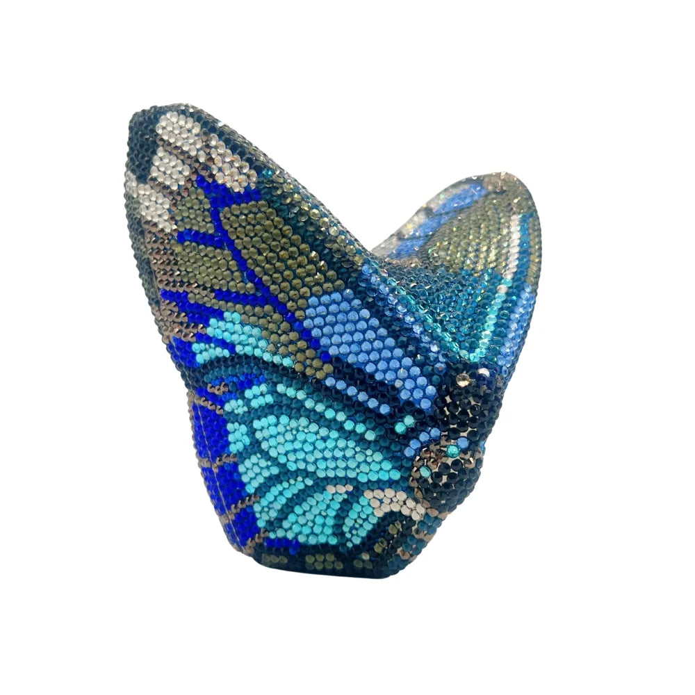 Hot Selling Butterfly Monarch Shaped Crystal Luxury Evening Bag Rhinestone Clutch Purse for Ladies Trendy Metal Frame Handbag